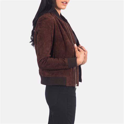 brown suede bomber jacket women's